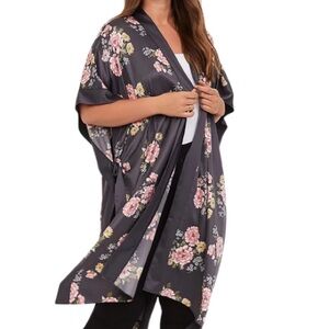 Torrid Floral Kimono Robe - Dark Gray. Adjustable tie waist. One size.